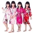 thumbnail image 1 of KYAIGUO Kids Girls Flowers Silky Bath Robes Toddler Summer Longsleeve Satin Kimono Robe Baby Floral Kimono Sleepwear Bathrobe Spa Party Loungewear for 2-14T, 1 of 10
