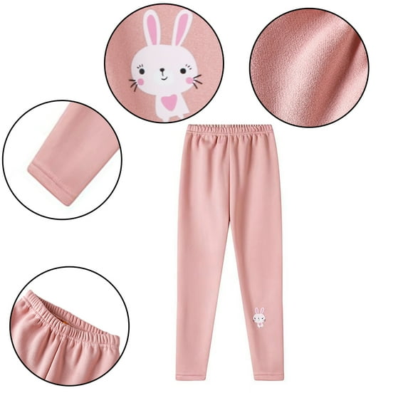 KYAIGUO Kids Girls Footless Bunny Leggings Winter Cotton Fleece Lined Leggings Toddler Warm Thick Tights Pants
