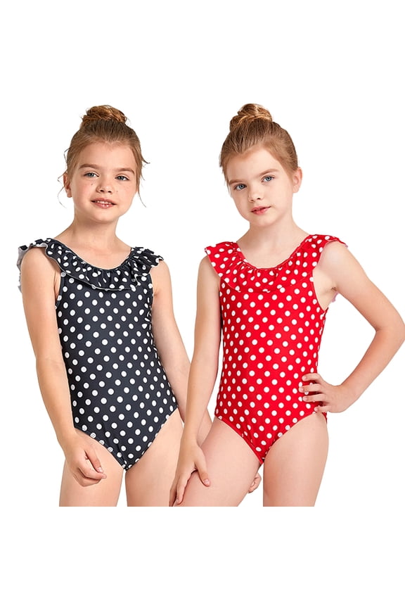 Kids Girls Ruffles Swimsuit One Piece Polka Dot Swimwear UPF 50+ Quick Dry Bathing Suit for 10-16 Years Old