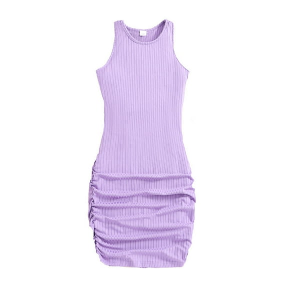 KYAIGUO Kids Girls Summer Sleeveless Dresses Solid Color Casual Fit Dress for 8-12 Years Old