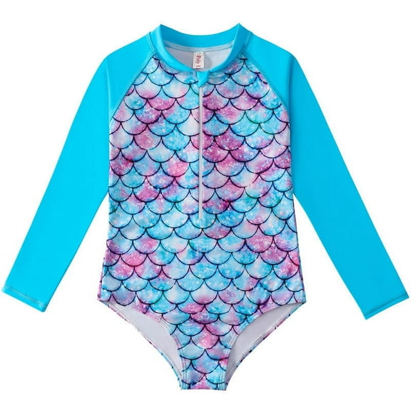 KYAIGUO Kids Girls Swimwear Gradient Long Sleeve Swimsuit Zipper Uv 50+ Long Sleeve One Piece Swimwear Sized 4-12T