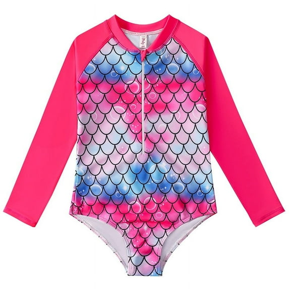 KYAIGUO Kids Girls Swimwear Swimsuit Upf 50+/Sun Protection Quick Dry Swimsuits Long Sleeve One Piece Swimwear for Toddler Girls 4-12 Years Old
