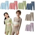 thumbnail image 1 of KYAIGUO Kids Girls Velvet Thermal Underwear Set Long Johns Toddler Boys Winter Fleece Breathable Pajama Set Cotton Lined Base Layer, 1 of 9