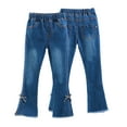 thumbnail image 1 of KYAIGUO Kids Girls Winter Flare Jeans Bell Bottom Wide Leg Fleece Denim Pants Toddler Baggy Trousers Kids Clothes for 3-13 Years, 1 of 7