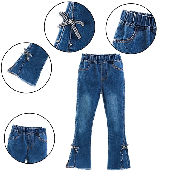 KYAIGUO Kids Girls Winter Flare Jeans Bell Bottom Wide Leg Fleece Denim Pants Toddler Baggy Trousers Kids Clothes for 3-13 Years