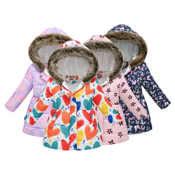 KYAIGUO Kids Girls Winter Warm Long Jacket Thick Warm Hooded Coats Medium Length Zipper Long Sleeve Snowsuit Big Little Girls Jacket Winter Outwear Kids for 3-12 Years