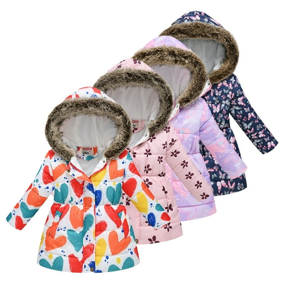 KYAIGUO Kids Girls Winter Warm Long Jacket Thick Warm Hooded Coats Medium Length Zipper Long Sleeve Snowsuit Big Little Girls Jacket Winter Outwear Kids for 3-12 Years