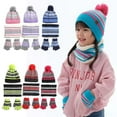 thumbnail image 1 of KYAIGUO Kids Hat Scarf Gloves 3 PCS Outfit Super Thick Color Blocking Knit Warm Fleece Lined Thermal Sets for Boys Girls 18m-8y, 1 of 9