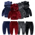thumbnail image 1 of KYAIGUO Kids Hoodies Sweatshirt Outfit Premium Velvet Sweatsuit + Pant 2 Piece Outfits Clothes for Boys Girls, 1 of 8