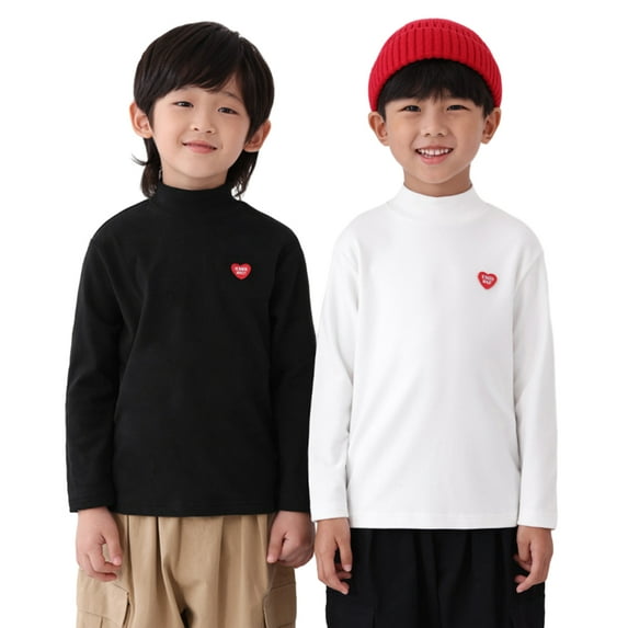 KYAIGUO Kids Teen Boys High Neck T-Shirt 3-14Y Long Sleeve Thermal Turtleneck Pullover Bottom Shirt Tops Shirts Kid Love Solid Color Fall Winter Warm Underwear Tees