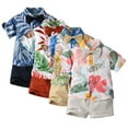 thumbnail image 1 of KYAIGUO Kids Toddle Boys Shorts Set Hawaiian Outfits 2Pcs Button down Floral Shirt Top and Shorts Pants Set Breathable Comfortable Toddler Clothes Setsfor 6M-6Years Old, 1 of 8