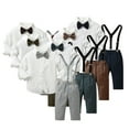 thumbnail image 1 of KYAIGUO Kids Toddler 2Pcs Formal Gentleman Suits Set for Boys 6M-12Y Baby Tuxedo Outfits Dress Short Shirt with Bowtie+Suspender Pants Dressy Outfit, 1 of 7
