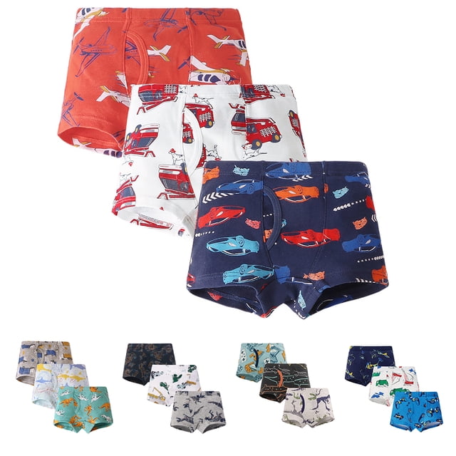 KYAIGUO Kids Toddler Boxer Briefs Underwear for Boys,3Pack Baby Breathable Soft Comfortable Cotton Boxer Briefs Dinosaur Training Boyshorts Little Boys Underwear for 3-8 Years Old