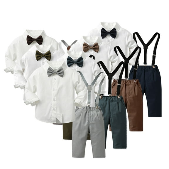 KYAIGUO Kids Toddler 2Pcs Formal Gentleman Suits Set for Boys 6M-12Y Baby Tuxedo Outfits Dress Short Shirt with Bowtie+Suspender Pants Dressy Outfit