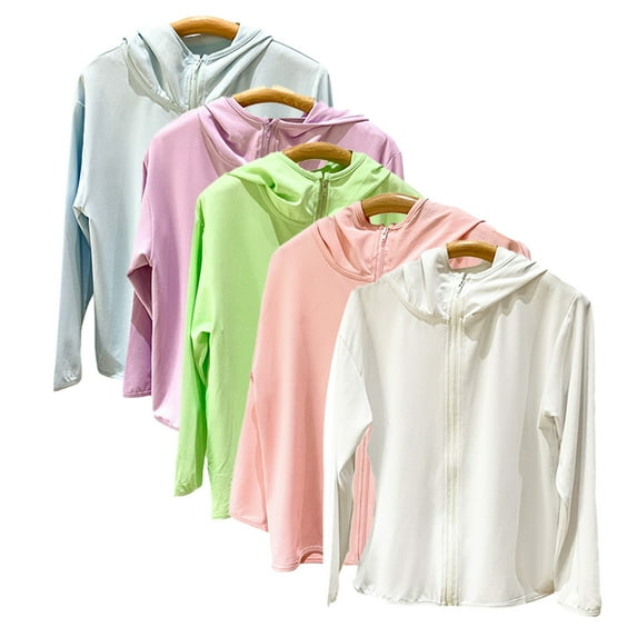 KYAIGUO Kids Toddler Boys Girls Sunscreen Jackets Baby Summer Long Sleeve Solid Color Hooded Outerwear Lightweight Zipper Coats for 2-33 Years Old