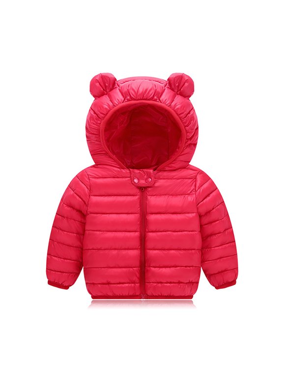 Kids Toddler Boys Girls Winter Down Jacket Coat Baby Cotton Liner Fleece Hoodie Coat 1-7Y