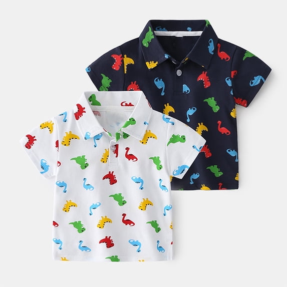 KYAIGUO Kids Toddler Boys Short Sleeves T Shirts 1-7T Cotton Summer Casual Tops Lapel Button Tees for Baby