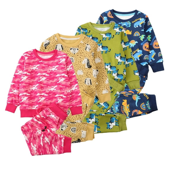 KYAIGUO Kids Toddler Boys Spring Fall Clothes,Baby 2Pcs Tracksuits Outfits Set Cartoon Printed Long Sleeve Pullover Sweatsuit Top+Active Pants Set Little Sweat Suits Boys for 3-8Years