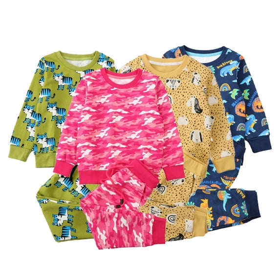 KYAIGUO Kids Toddler Boys Spring Fall Clothes,Baby 2Pcs Tracksuits Outfits Set Cartoon Printed Long Sleeve Pullover Sweatsuit Top+Active Pants Set Little Sweat Suits Boys for 3-8Years