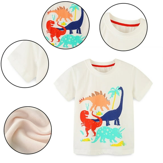 KYAIGUO Kids Toddler Boys Summer Short Sleeve T-Shirts Baby Tee Costume Dinosaur Cartoon Print Shorts Casual Knitted Cotton Undershirt T-Shirts for 2-6Years