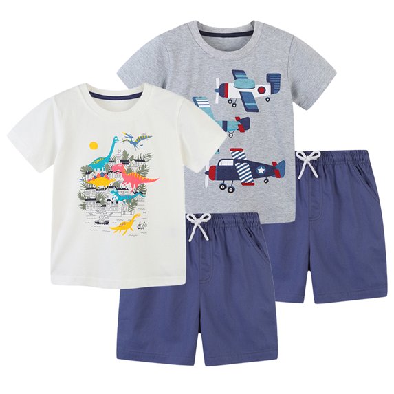 KYAIGUO Kids Toddler Boys Summer Shorts Clothing Sets 2PCS Baby Cute Cartoon Print Short Sleeve T-Shirts + Elastic Waist Shorts for 2-8 Years Old
