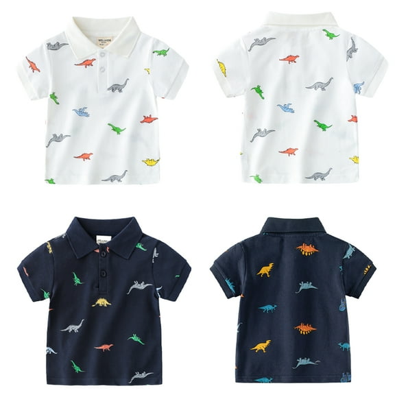 KYAIGUO Kids Toddler Boys Summer T-Shirt Short Sleeve Tee Tops Baby T-Shirt Base Shirt Cotton Lapel Dinosaur Cartoon Soft Comfortable Shirt for 1-6Years