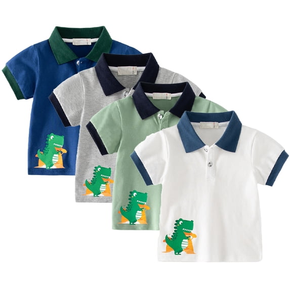 KYAIGUO Kids Toddler Cartoon Pattern T Shirts for Boys 1-7T Casual Cotton Lapel Shirts Baby Boys Short Sleeve Button down Tees Tops