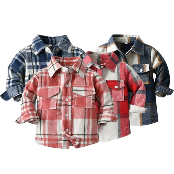 KYAIGUO Kids Toddler Flannel Shirt for Boys 6M-9Y Baby Plaid Shirt Jacket Button Down Shacket Infant Kid Long Sleeve Coat Top Spring Fall Clothes