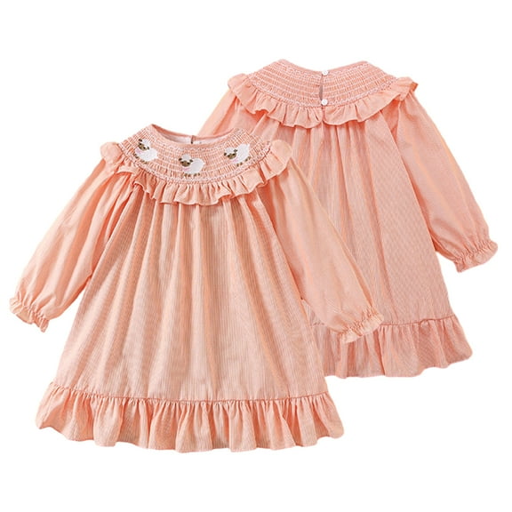 KYAIGUO Kids Toddler Girls Dresses Baby Long Sleeved Ruffled Dresses Crewneck Pullover Dress Comfortable Soft Ruffled Newborn Spring Fall Dress ,Size 9M-6T