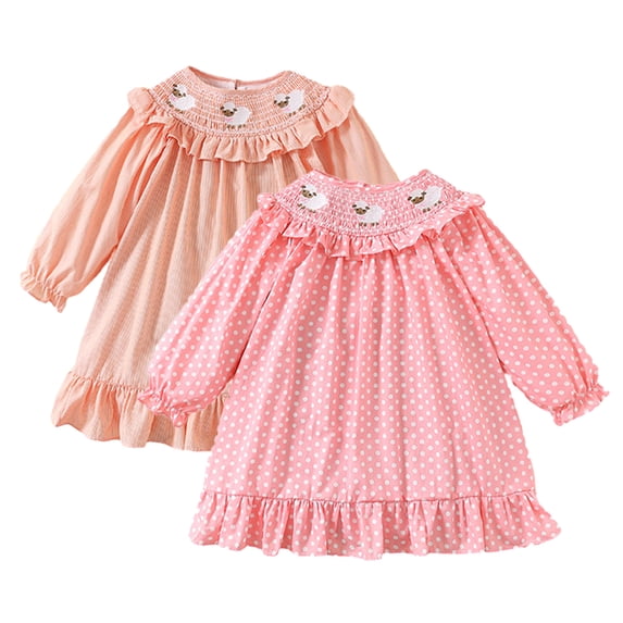 KYAIGUO Kids Toddler Girls Dresses Baby Long Sleeved Ruffled Dresses Crewneck Pullover Dress Comfortable Soft Ruffled Newborn Spring Fall Dress ,Size 9M-6T
