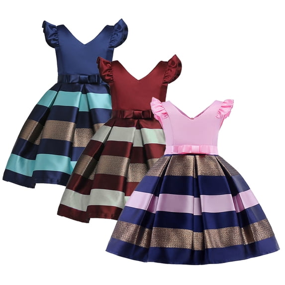KYAIGUO Kids Toddler Girls Dresses Stripes Flower Girls Party Dress Bridesmaid Ball Gown Wedding Tutu Dress for 3-10 Years