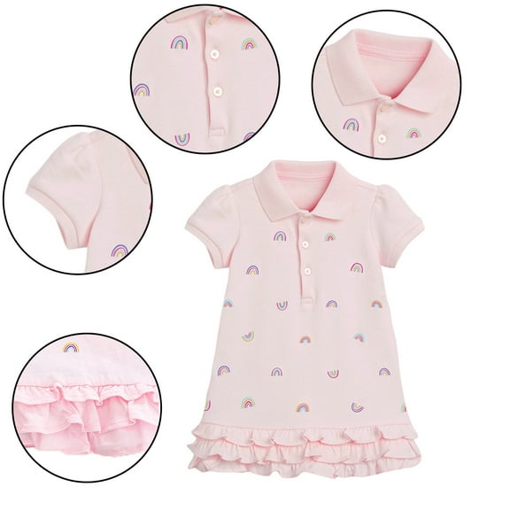 KYAIGUO Kids Toddler Girls Lapel Dress with Rainbow Print for Baby Girls Cozy Knit Summer Short Dress
