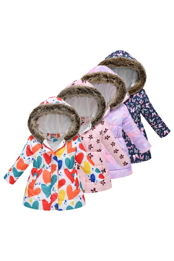 Kids Toddler Girls Long Winter Coats Teen Girls Clothing Waist, Slim Body Winte Snowsuit Outerwear Baby Thick Warm Cotton Hooded Jacket,Size 3-12Years