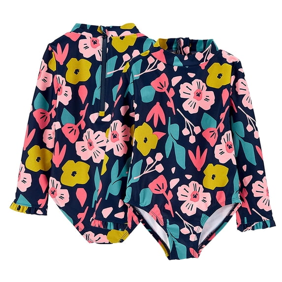 KYAIGUO Kids Toddler Girls One Piece Swimsuits Baby Long Sleeve Rash Guard Swimshirts Kids Sun Protection Bathing Suits Swimwear for 3-9 Years Old