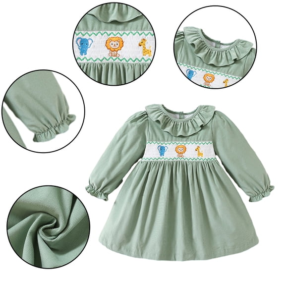 KYAIGUO Kids Toddler Girls Spring Fall Dresses Baby Ruffled Dresses Dresses Infant Long Sleeved Crewneck Pullover Dress Soft Corduroy Ruffled Dress ,Size 9M-6T