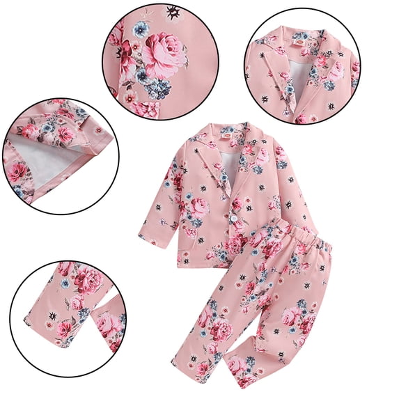 KYAIGUO Kids Toddler Girls Suit Clothes Outfit Baby Spring Autumn Printed Button down Suit Jacket + Pants 2PCS Set for 12 Months - 6 Years