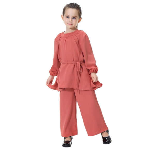 KYAIGUO Kids Toddler Girls Two Piece Outfits Baby Spring Fall Long Sleeve Shirt Tops and Wide Leg Pants Set for 1-12 Years Old
