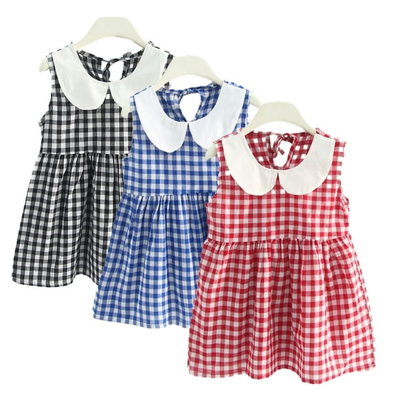 KYAIGUO Kids Toddler Girls Vest Dresses Baby Sleeveless Cotton Dress Lattice Lapel Dress Casual Summer Tank Dresses Skirt,Sizes 1-6T