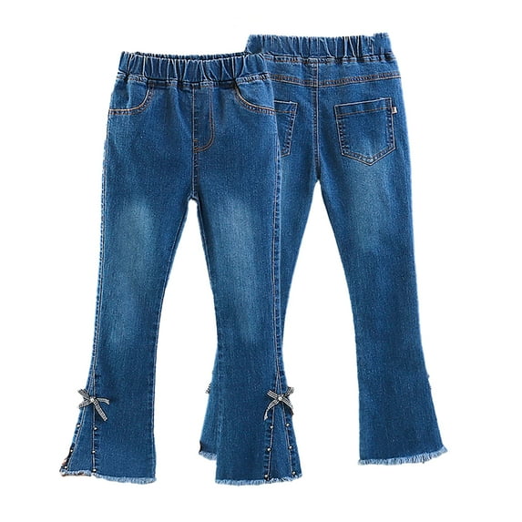 KYAIGUO Kids Toddler Girls Winter Jeans Skinny Thick Warm Denim Pants Kids Girls Elastic Waistband Flared Bell-Bottom Pants,Sizes 3-13Y