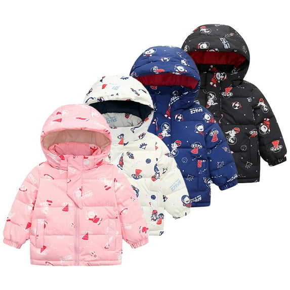 KYAIGUO Kids Toddler Puffer Jacket for Boys Girls,Cartoon Printing Little Boys Girls Windproof Outerwear Baby Fall Winter Warm Hooded Outerwear Zipper Warm Winter Snow Coat ,Size 1-8Y