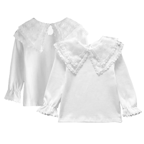KYAIGUO Kids Toddler Pullover T Shirt Undershirt Lapel Ruffle Fall Winter Princess T Shirt Baby Cotton Bottom Top Little Big Girls Long Sleeves Spring Fall Pullover Shirts,Size 3-12Y
