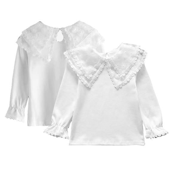 KYAIGUO Kids Toddler Pullover T Shirt Undershirt Lapel Ruffle Fall Winter Princess T Shirt Baby Cotton Bottom Top Little Big Girls Long Sleeves Spring Fall Pullover Shirts,Size 3-12Y