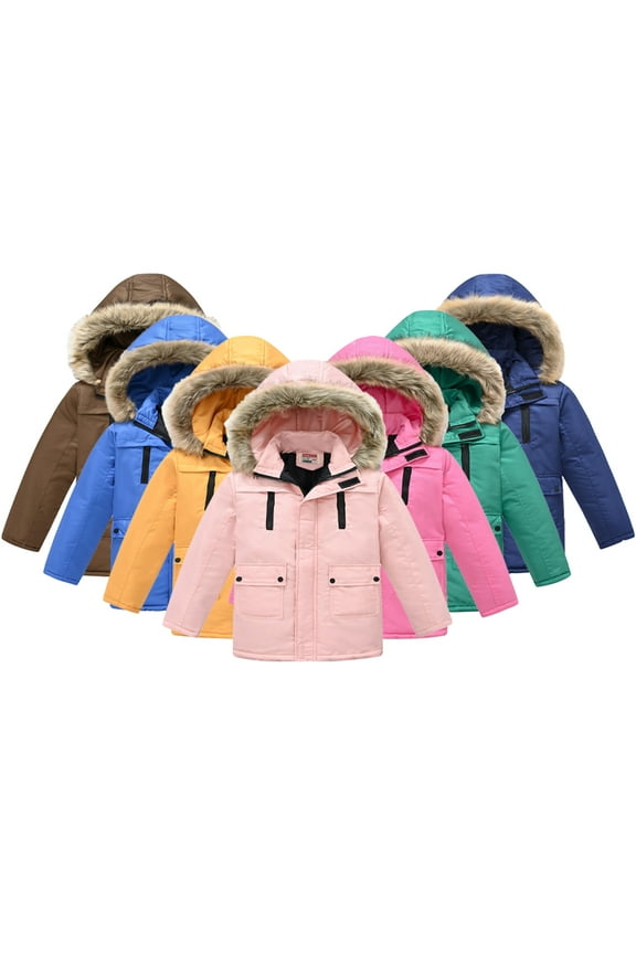 Kids Toddler Ski Parka Jacket for Boys Girls Windproof Rain Jacket Winter Warm Hooded Coats Solid Color Thickened Ski Outerwear 3-12 Years Old