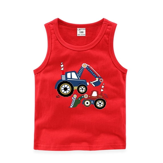 KYAIGUO Kids Toddler Summer Crewneck Vest T-Shirt Summer Lightweight Sleeveless Shirt Top for Boys Digger Print Undershirt Vest Top,Sized 1-8T
