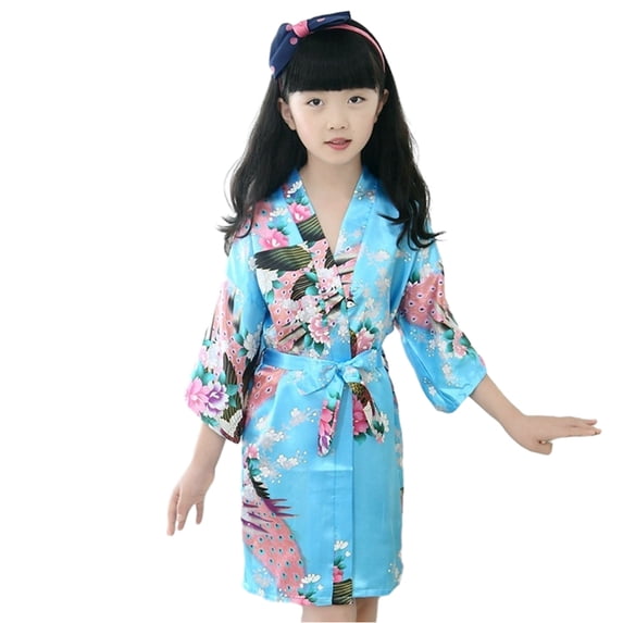KYAIGUO Kids Toddler Teen Girls Robes Bathrobe Baby Sleepwear Bathrobe Silk Satin Floral Little Big Girls Pajamas Kids Nightwear for 1-13Y