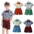 thumbnail image 1 of KYAIGUO Little Boys Hawaiian Outfit Kids Baby Short Sleeve Shirt Shorts Sets for Boys Button Flower Print Shirt + Shorts Newborn Summer Fashion Clothing Set with Belt as a Gift for 9M-6Years, 1 of 8