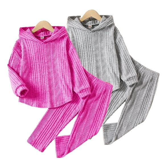 KYAIGUO Infant Baby Hooded Sweatshirt+ Pants 2PCS Outfit Super Comfortable Stretchy Hooded Solid Color Sweatshirt Set for Toddler Kids