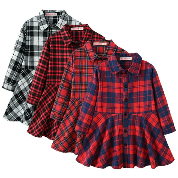 KYAIGUO Little Girls Long Sleeved Dresses 3-11Years Kids Toddler Girls Casual a Line Dresses Baby Spring Fall Fashionable Plaid Dresses Cute Pullover Puff Sleeve Tutu Dresses