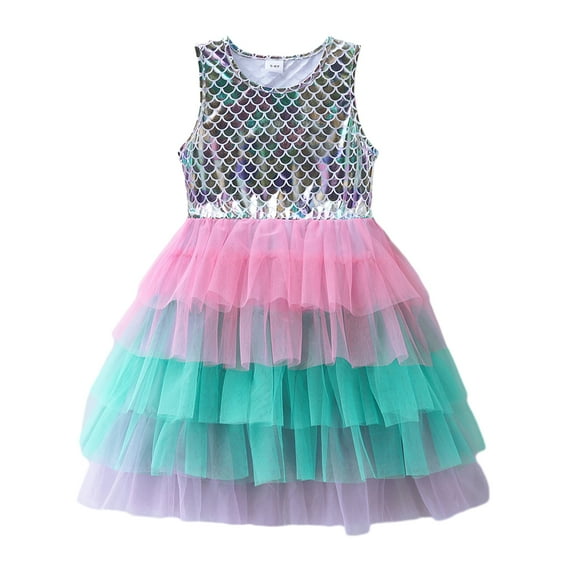 KYAIGUO Little Girls Party Dress Summer Clothes Sleeveless Mesh Tutu Dress for Holiday Party Toddler Kids Ages 3-8 Dress
