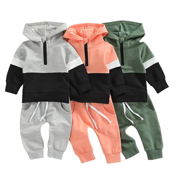 KYAIGUO Newborn Baby Hoodie 2PCS Outfits Boys Girls Sweatshirt Set Long Sleeve Patchwork Sweatsuit Jogging Spring Fall Sportswear Suit for 0-24 Months